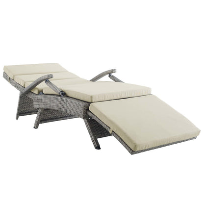 Envisage Chaise Outdoor Patio Wicker Rattan Lounge Chair, Rattan Wicker, Light Gray Beige 15663