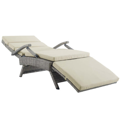 Envisage Chaise Outdoor Patio Wicker Rattan Lounge Chair, Rattan Wicker, Light Gray Beige 15663