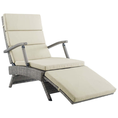 Envisage Chaise Outdoor Patio Wicker Rattan Lounge Chair, Rattan Wicker, Light Gray Beige 15663
