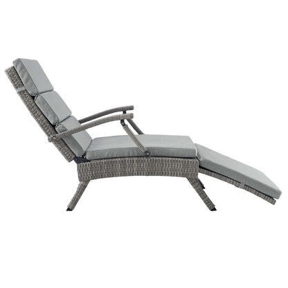 Envisage Chaise Outdoor Patio Wicker Rattan Lounge Chair, Rattan Wicker, Grey Gray 15665