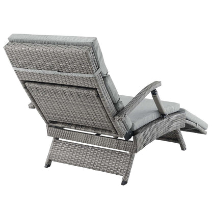 Envisage Chaise Outdoor Patio Wicker Rattan Lounge Chair, Rattan Wicker, Grey Gray 15665