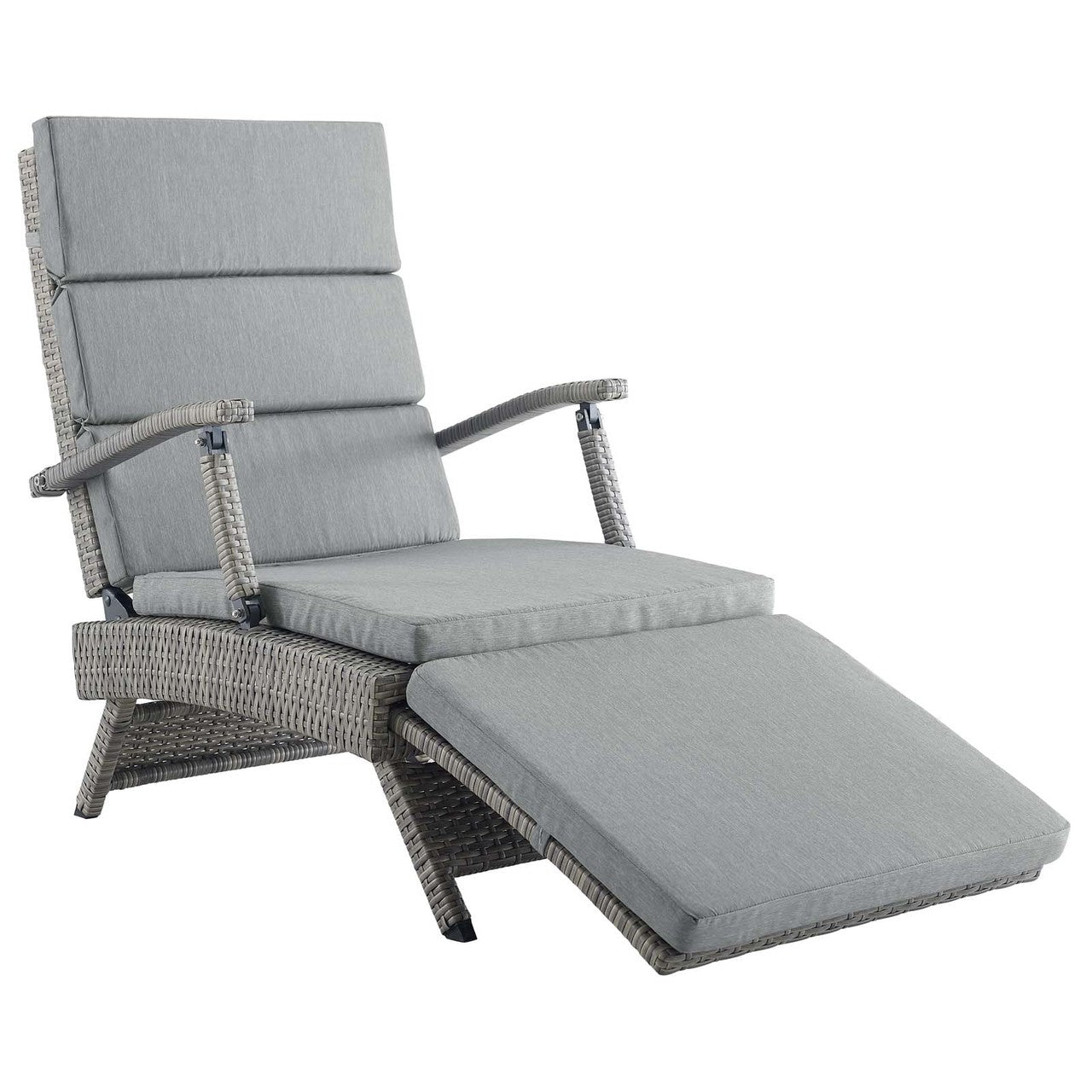 Envisage Chaise Outdoor Patio Wicker Rattan Lounge Chair, Rattan Wicker, Grey Gray 15665