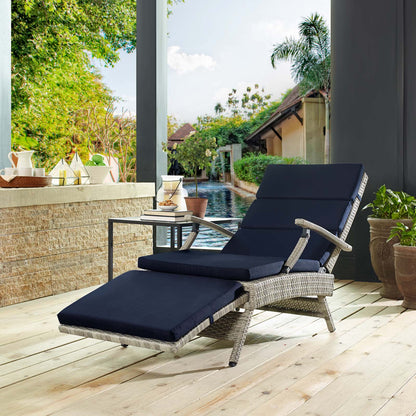 Envisage Chaise Outdoor Patio Wicker Rattan Lounge Chair, Fabric Rattan Wicker, Navy Blue, 17250