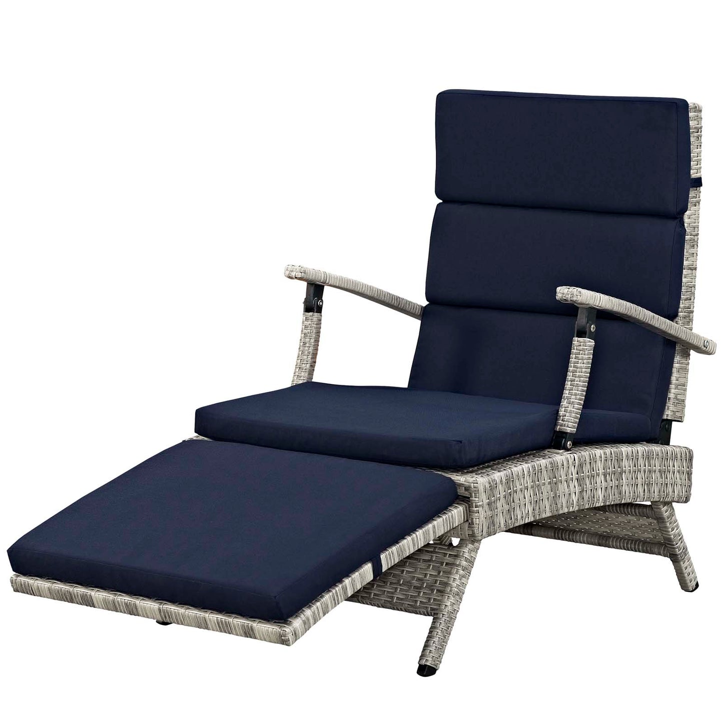 Envisage Chaise Outdoor Patio Wicker Rattan Lounge Chair, Fabric Rattan Wicker, Navy Blue, 17250