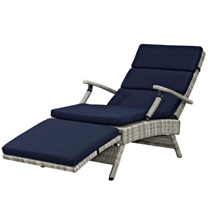 Envisage Chaise Outdoor Patio Wicker Rattan Lounge Chair, Fabric Rattan Wicker, Navy Blue, 17250