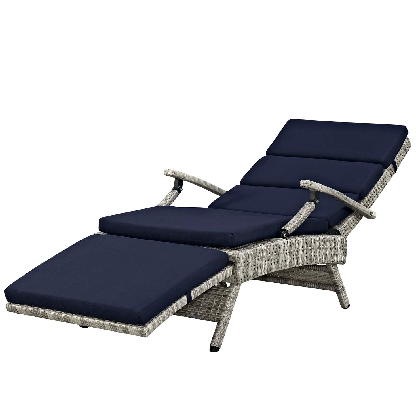 Envisage Chaise Outdoor Patio Wicker Rattan Lounge Chair, Fabric Rattan Wicker, Navy Blue, 17250