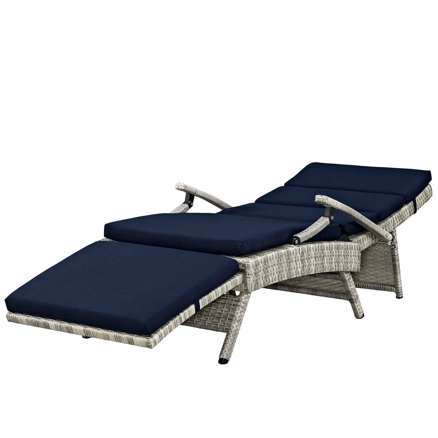 Envisage Chaise Outdoor Patio Wicker Rattan Lounge Chair, Fabric Rattan Wicker, Navy Blue, 17250