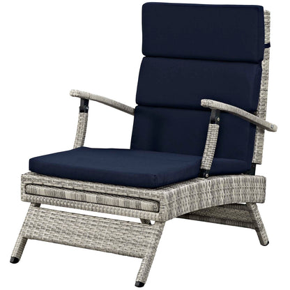 Envisage Chaise Outdoor Patio Wicker Rattan Lounge Chair, Fabric Rattan Wicker, Navy Blue, 17250