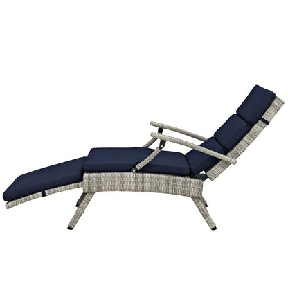 Envisage Chaise Outdoor Patio Wicker Rattan Lounge Chair, Fabric Rattan Wicker, Navy Blue, 17250