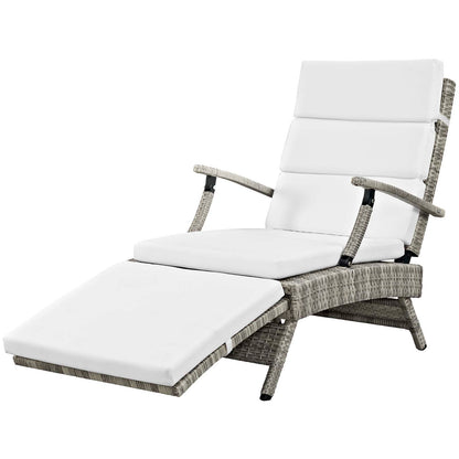 Envisage Chaise Outdoor Patio Wicker Rattan Lounge Chair, Fabric Rattan Wicker, White, 17252