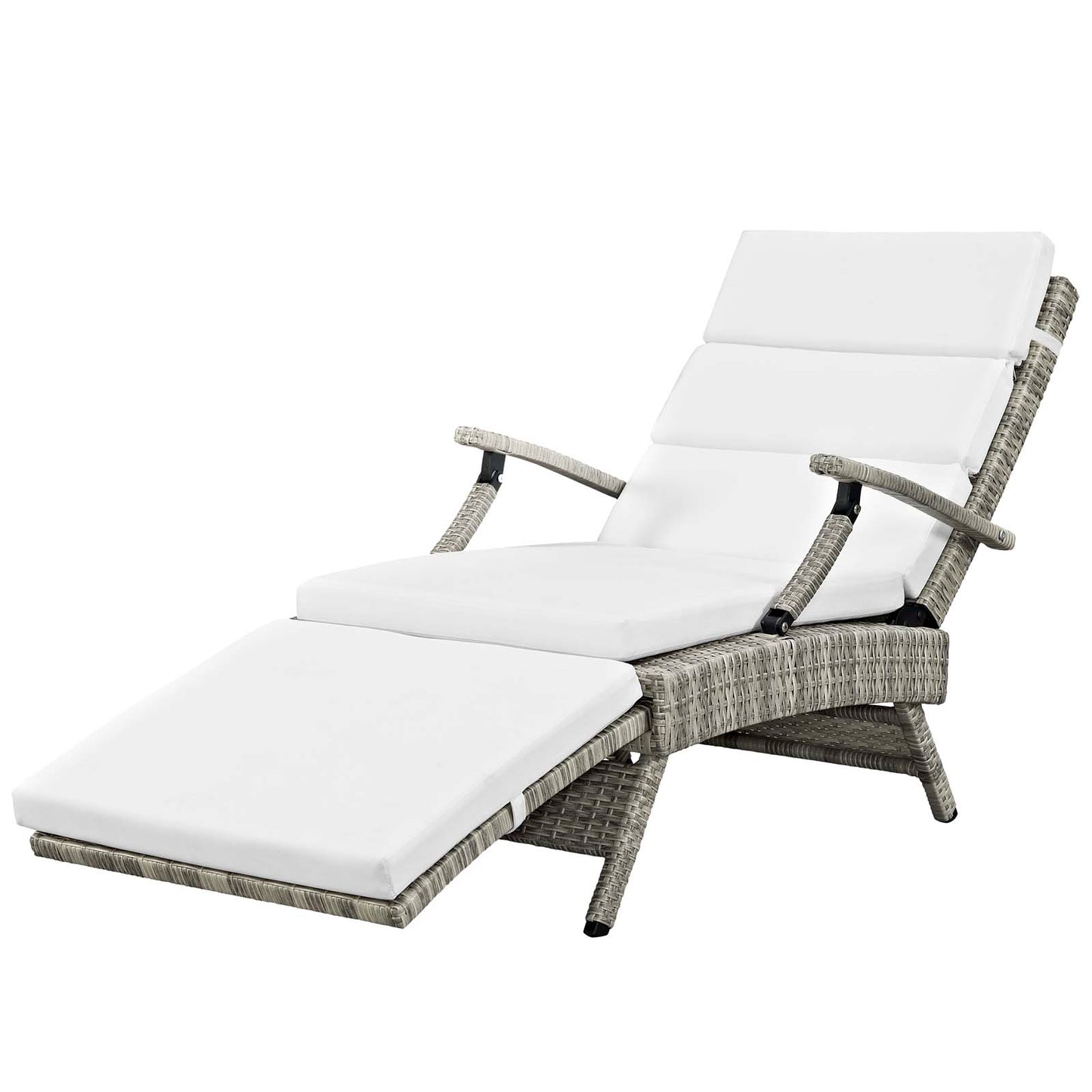 Envisage Chaise Outdoor Patio Wicker Rattan Lounge Chair, Fabric Rattan Wicker, White, 17252