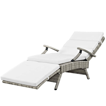 Envisage Chaise Outdoor Patio Wicker Rattan Lounge Chair, Fabric Rattan Wicker, White, 17252