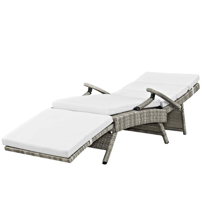 Envisage Chaise Outdoor Patio Wicker Rattan Lounge Chair, Fabric Rattan Wicker, White, 17252