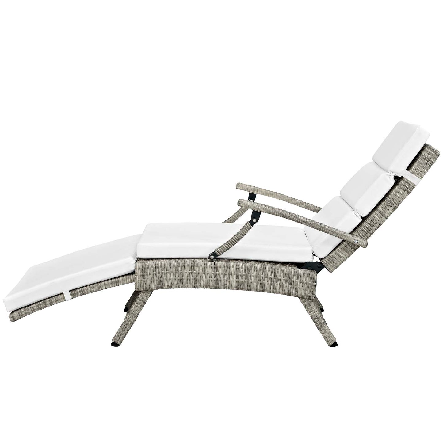 Envisage Chaise Outdoor Patio Wicker Rattan Lounge Chair, Fabric Rattan Wicker, White, 17252