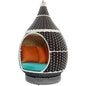 Palace Hanging Outdoor Patio Wicker Rattan Pod, Rattan Wicker, Blue Brown 15666