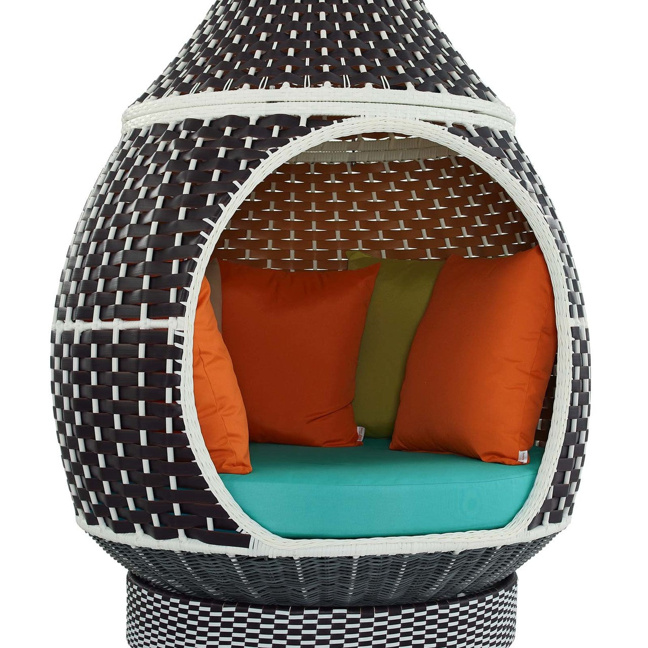Palace Hanging Outdoor Patio Wicker Rattan Pod, Rattan Wicker, Blue Brown 15666