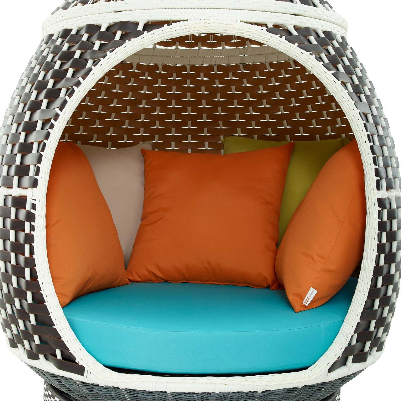 Palace Hanging Outdoor Patio Wicker Rattan Pod, Rattan Wicker, Blue Brown 15666