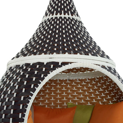 Palace Hanging Outdoor Patio Wicker Rattan Pod, Rattan Wicker, Blue Brown 15666