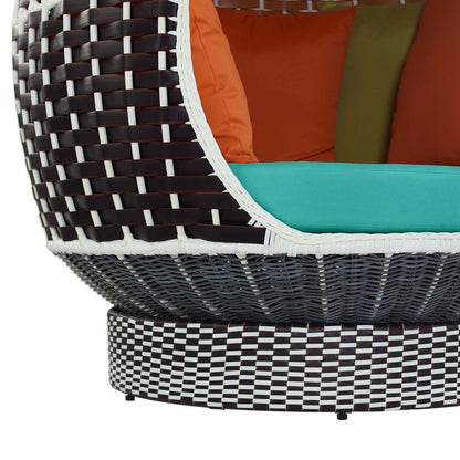 Palace Hanging Outdoor Patio Wicker Rattan Pod, Rattan Wicker, Blue Brown 15666