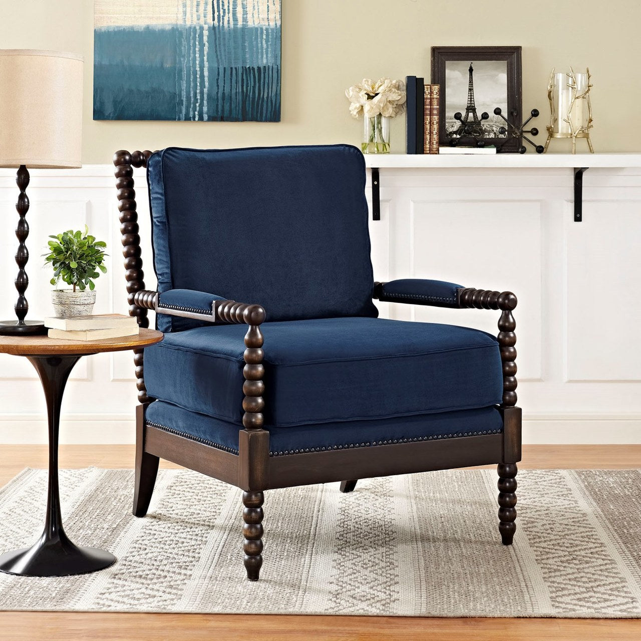 Revel Upholstered Fabric Armchair, Navy, Fabric 10941