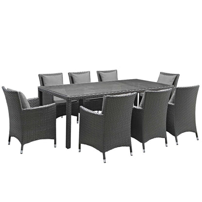 Sojourn 9 Piece Outdoor Patio Sunbrella® Dining Set, Sunbrella Rattan Wicker, Grey Gray 13516