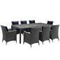 Sojourn Nine PCS Outdoor Patio Sunbrella Dining Set, Navy, Rattan 10958