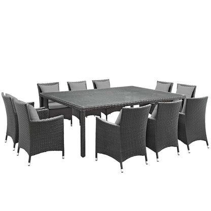 Sojourn 11 Piece Outdoor Patio Sunbrella® Dining Set, Sunbrella Rattan Wicker, Grey Gray 13520