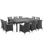 Sojourn 11 Piece Outdoor Patio Sunbrella® Dining Set, Sunbrella Rattan Wicker, Grey Gray 13520
