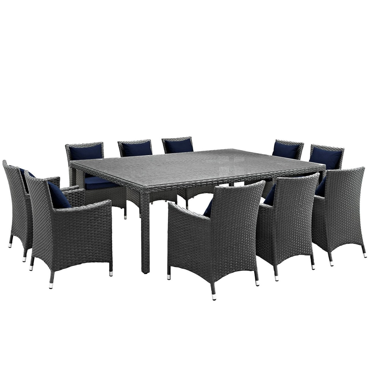 Sojourn Eleven PCS Outdoor Patio Sunbrella Dining Set, Navy, Rattan 10964