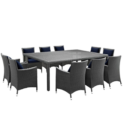 Sojourn Eleven PCS Outdoor Patio Sunbrella Dining Set, Navy, Rattan 10964