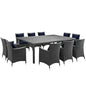 Sojourn Eleven PCS Outdoor Patio Sunbrella Dining Set, Navy, Rattan 10964