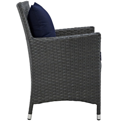 Sojourn Eleven PCS Outdoor Patio Sunbrella Dining Set, Navy, Rattan 10964