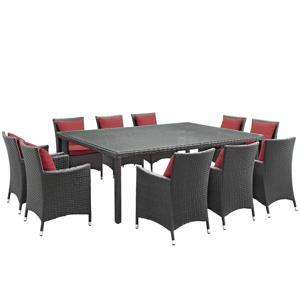 Sojourn 11 Piece Outdoor Patio Sunbrella® Dining Set, Sunbrella Rattan Wicker, Red 13521