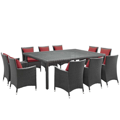 Sojourn 11 Piece Outdoor Patio Sunbrella® Dining Set, Sunbrella Rattan Wicker, Red 13521