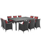 Sojourn 11 Piece Outdoor Patio Sunbrella® Dining Set, Sunbrella Rattan Wicker, Red 13521