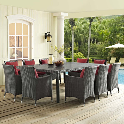 Sojourn 11 Piece Outdoor Patio Sunbrella® Dining Set, Sunbrella Rattan Wicker, Red 13521