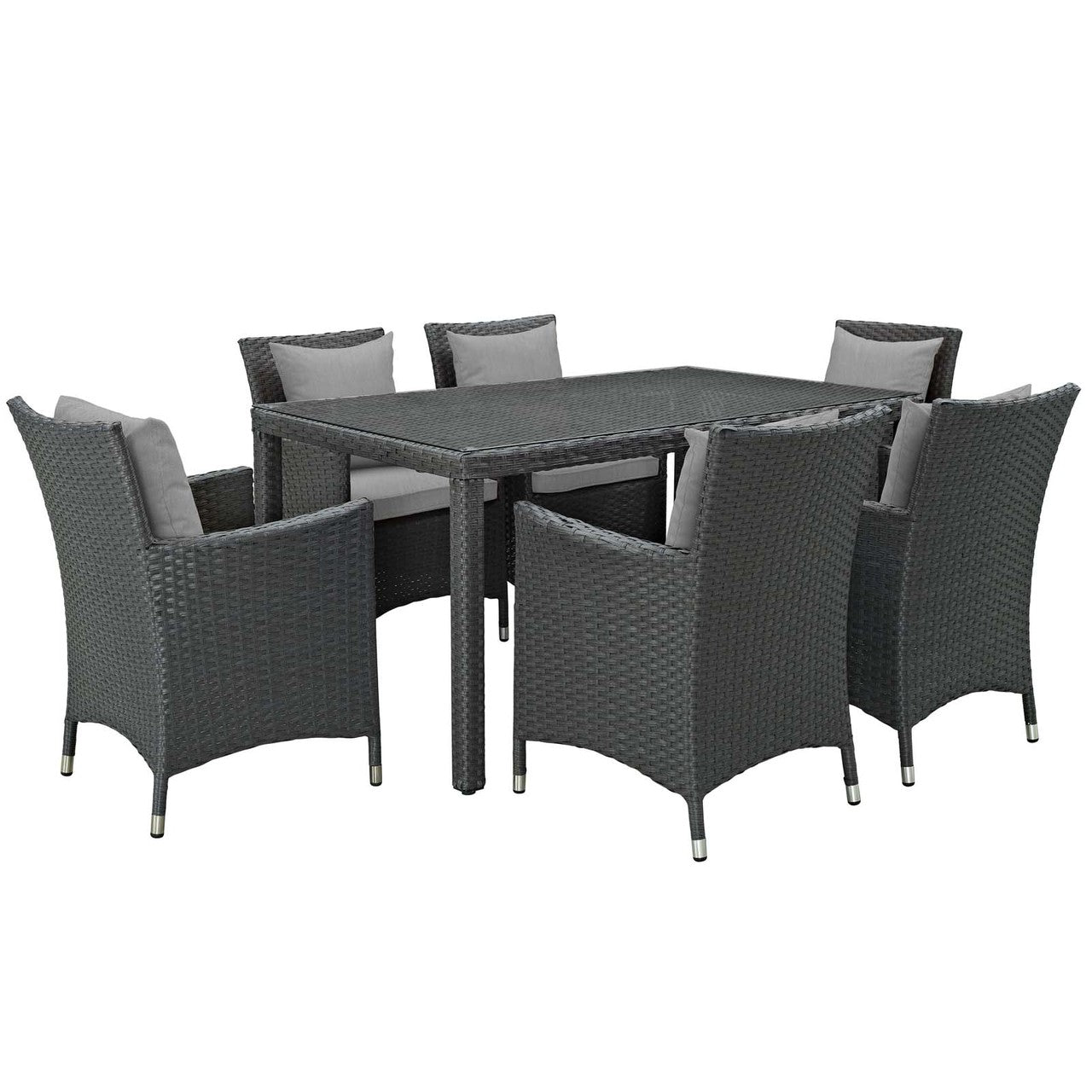 Sojourn 7 Piece Outdoor Patio Sunbrella® Dining Set, Sunbrella Rattan Wicker, Grey Gray 13522