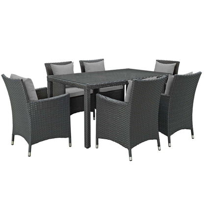 Sojourn 7 Piece Outdoor Patio Sunbrella® Dining Set, Sunbrella Rattan Wicker, Grey Gray 13522
