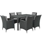 Sojourn 7 Piece Outdoor Patio Sunbrella® Dining Set, Sunbrella Rattan Wicker, Grey Gray 13522