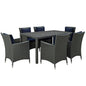 Sojourn Seven PCS Outdoor Patio Sunbrella Dining Set, Navy, Rattan 10967