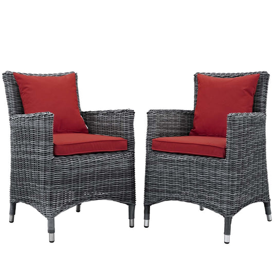 Summon 2 Piece Outdoor Patio Sunbrella® Dining Set, Sunbrella Rattan Wicker, Red 13525