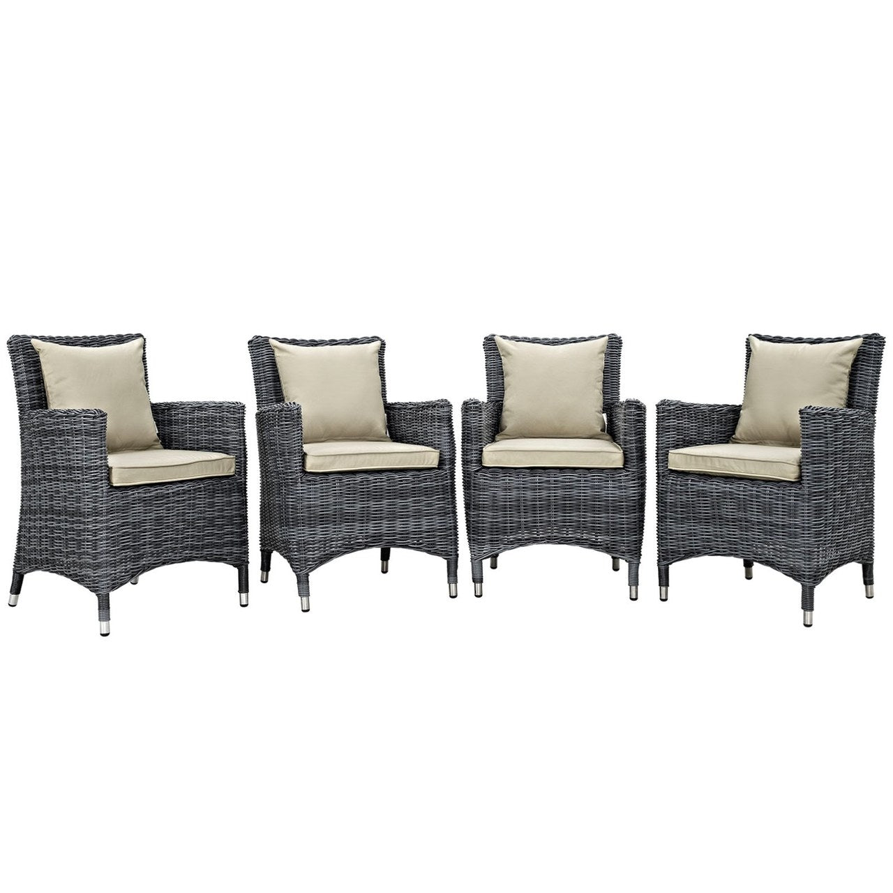Summon Four PCS Outdoor Patio Sunbrella Dining Set, Beige, Rattan 10972