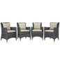 Summon Four PCS Outdoor Patio Sunbrella Dining Set, Beige, Rattan 10972