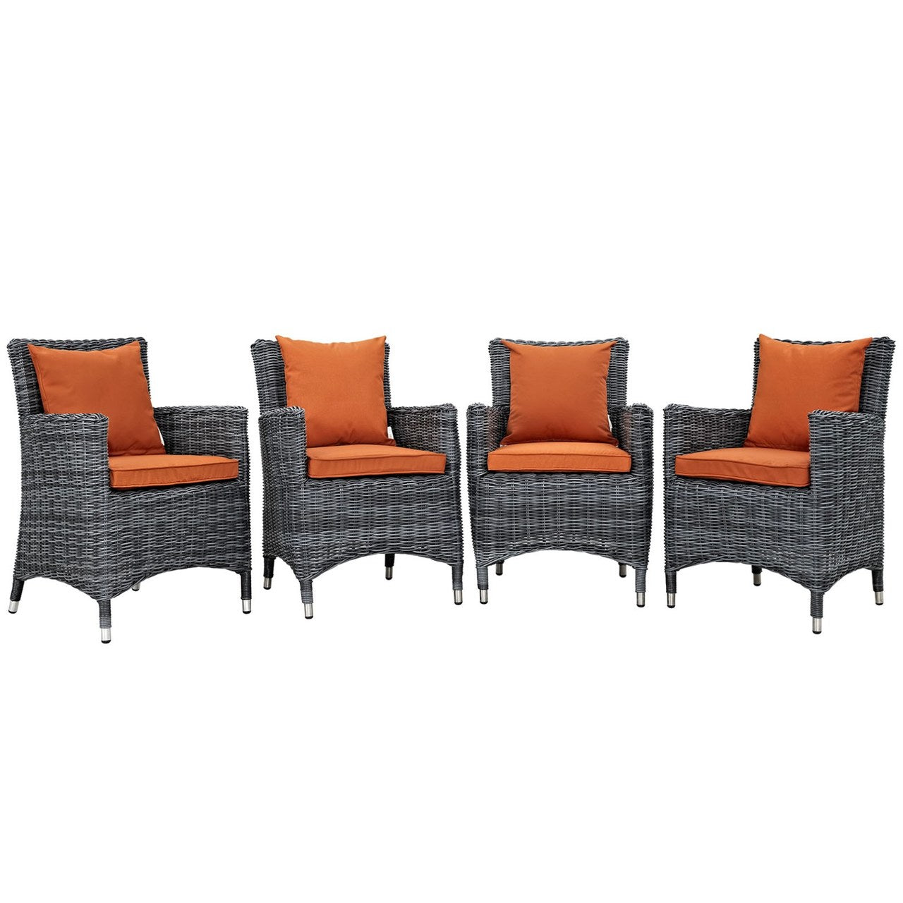 Summon Four PCS Outdoor Patio Sunbrella Dining Set, Orange, Rattan 10974
