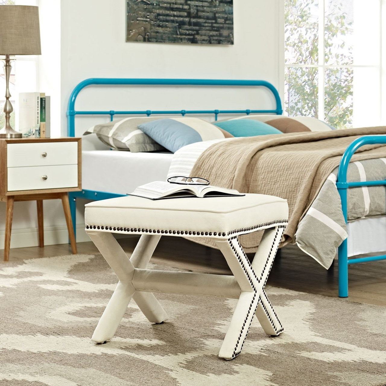 Rivet Bench, White, Fabric 11009