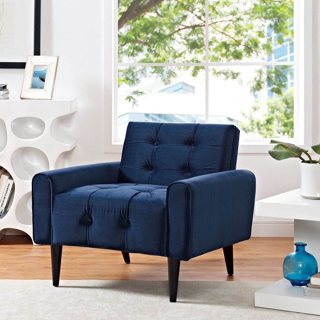 Delve Velvet Armchair, Navy, Fabric 11015