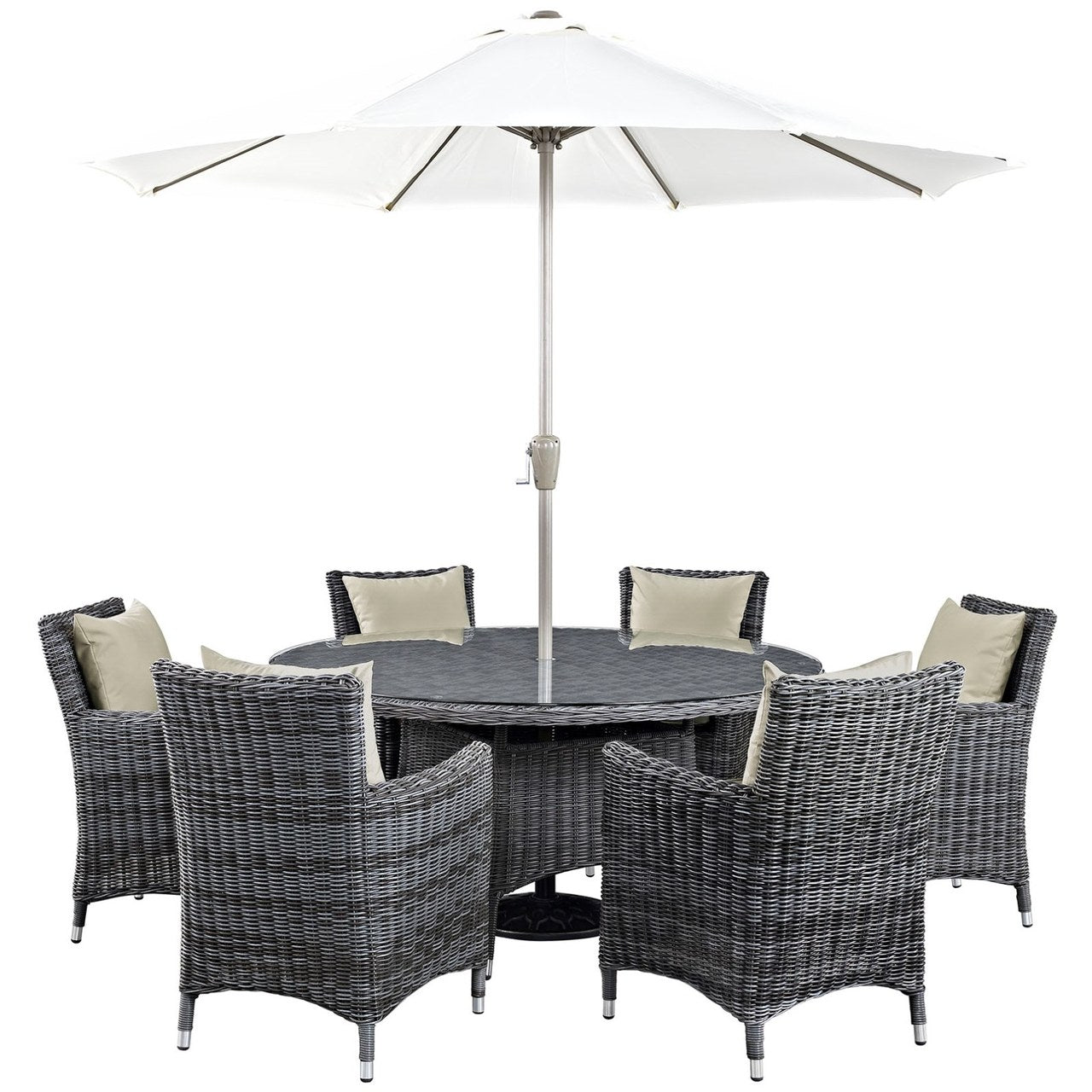 Summon Eight PCS Outdoor Patio Sunbrella Dining Set, Beige, Rattan 11021