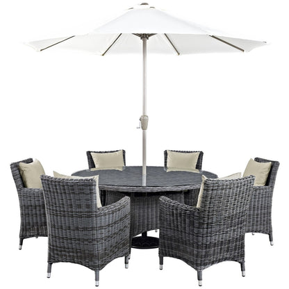 Summon Eight PCS Outdoor Patio Sunbrella Dining Set, Beige, Rattan 11021