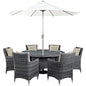 Summon Eight PCS Outdoor Patio Sunbrella Dining Set, Beige, Rattan 11021