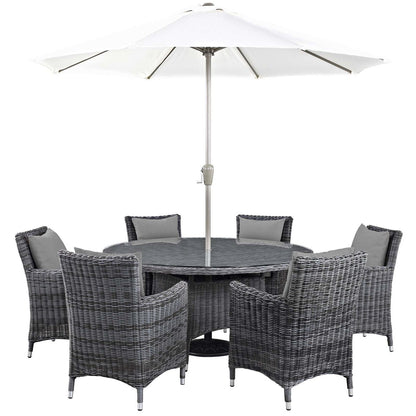 Summon 8 Piece Outdoor Patio Sunbrella® Dining Set, Sunbrella Rattan Wicker, Grey Gray 13532